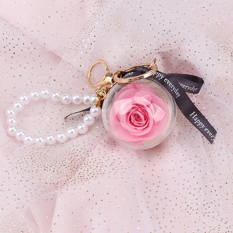 Charming Pink - Everlasting Flower Charm Keychain (Real Preserved Roses and  Dried Flowers Charm for Bags)