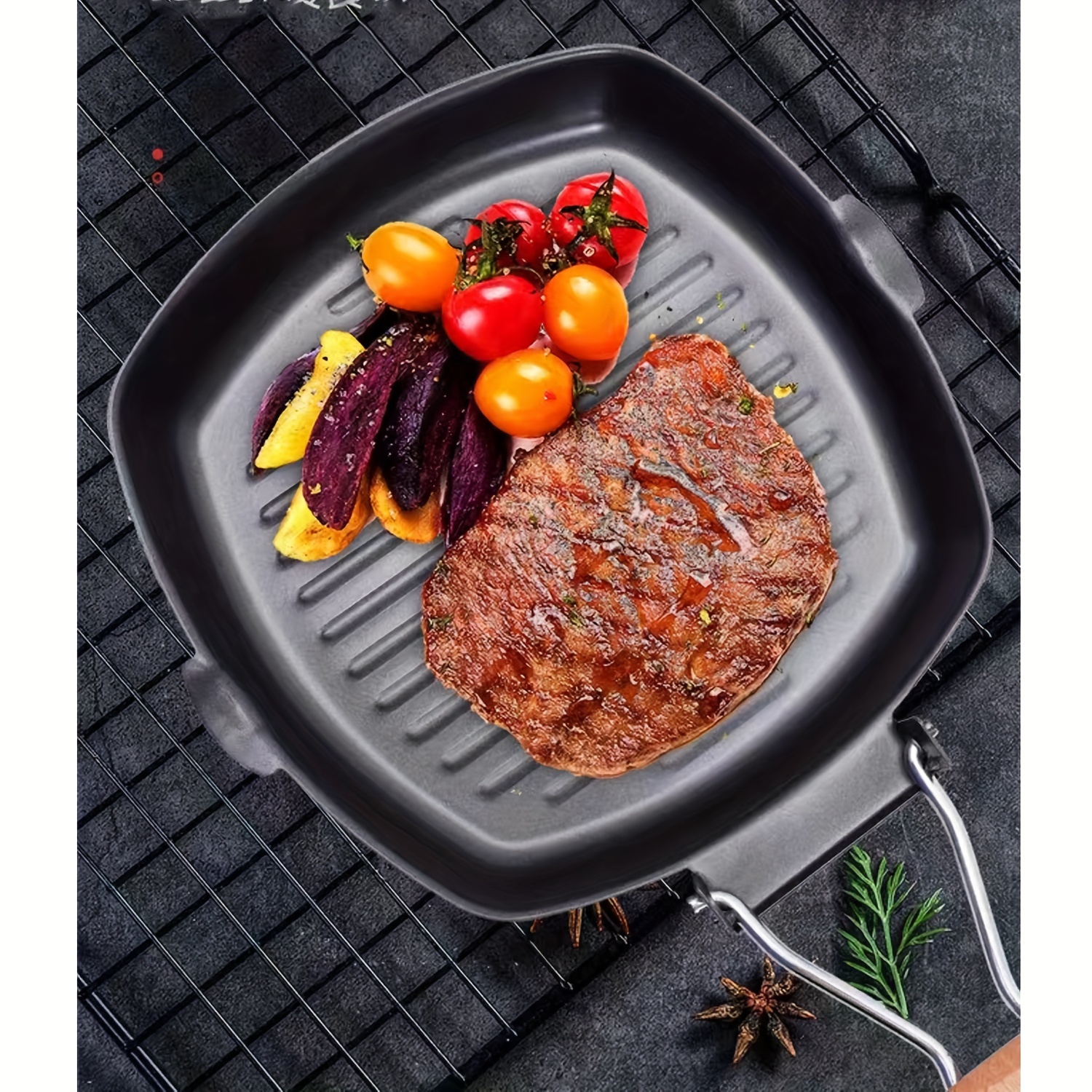 Steak Pan Cast Iron Square Grill Pan Pre seasoned Skillet - Temu