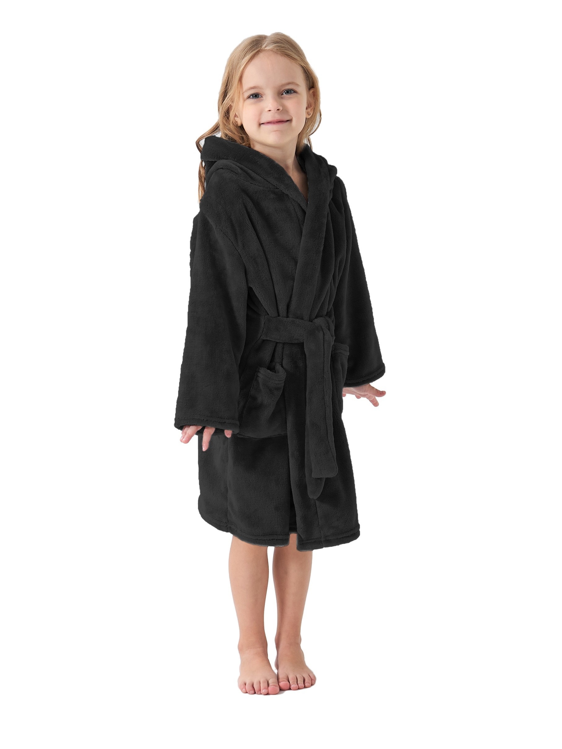 Girls Hooded Bathrobe Children Warm Flannel Nightgown Belt - Temu Canada