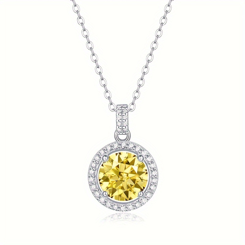 

1pc Round Yellow 925 Silver Moissanite Pendant Necklace, Birthday Anniversary Jewelry Gifts For Men Women Girls, Student Gifts