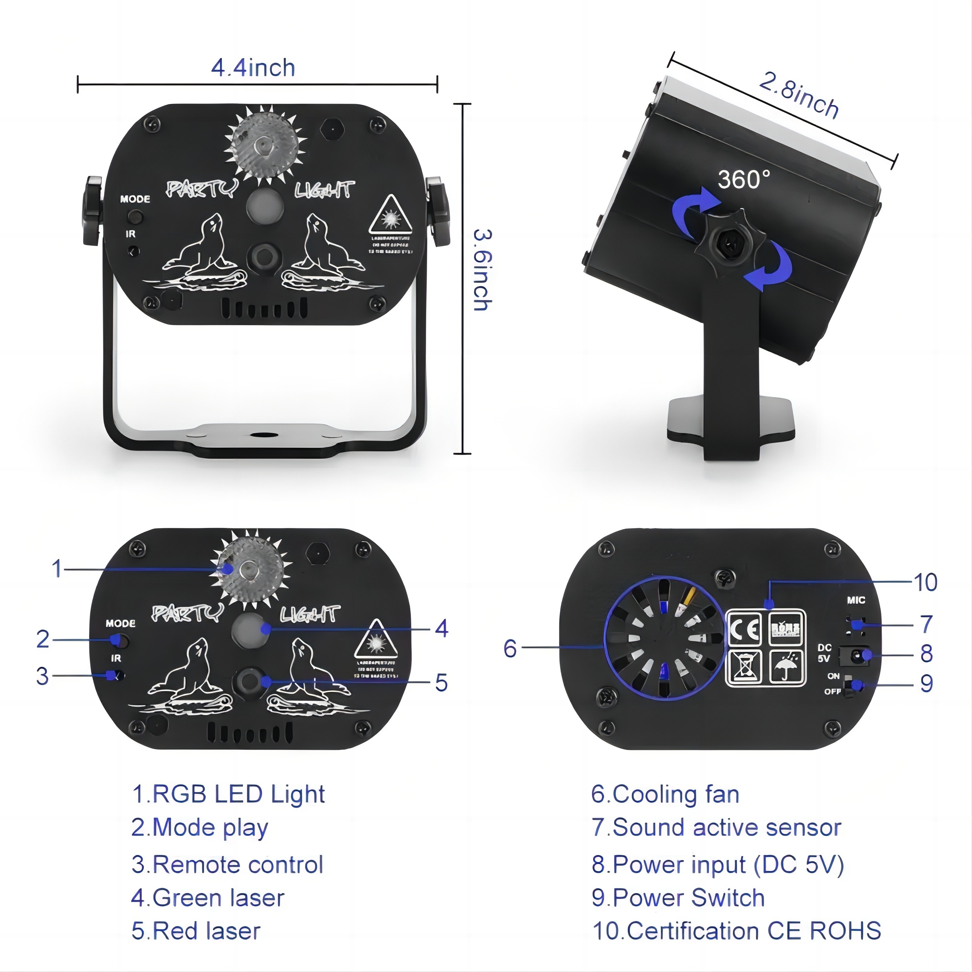 Proyector fiesta Luz Láser de puntos y figuras, incluye control remoto –  SIPO