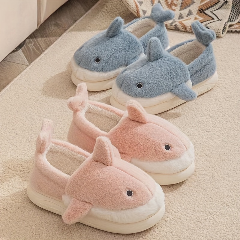 Women's Cute Shark Plush Slippers Warm Cozy Slip Shoes - Temu