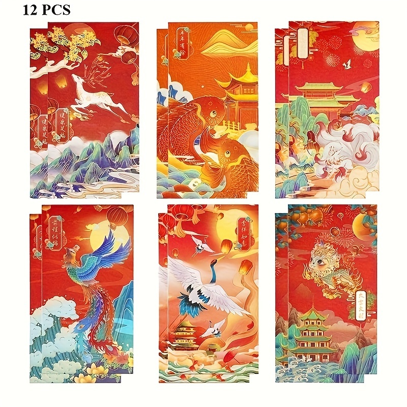 1 Pack/6pcs, enveloppe rouge chinoise, argent chanceux, cadeau du Nouvel An  chinois pour les enfants