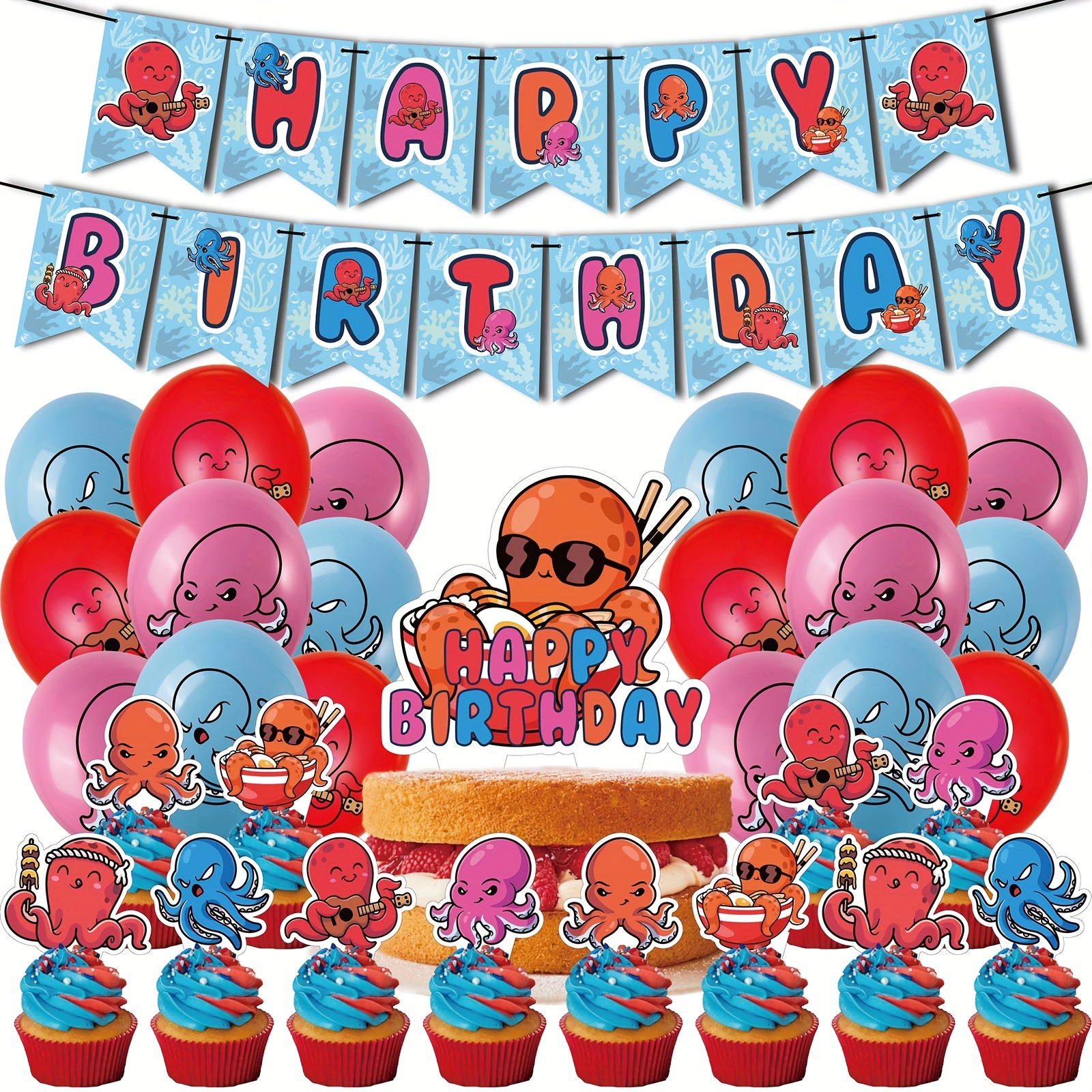 Octopus Happy Birthday Banner Under The Sea Party - Temu