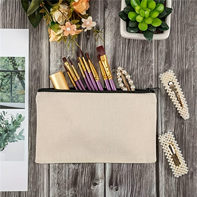 10Pcs Canvas Pencil Pouch Tote Bags Set,DIY Craft Blank Makeup