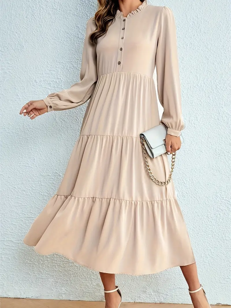 Tiered Button Front Dress Elegant Long Sleeve Maxi Dress - Temu