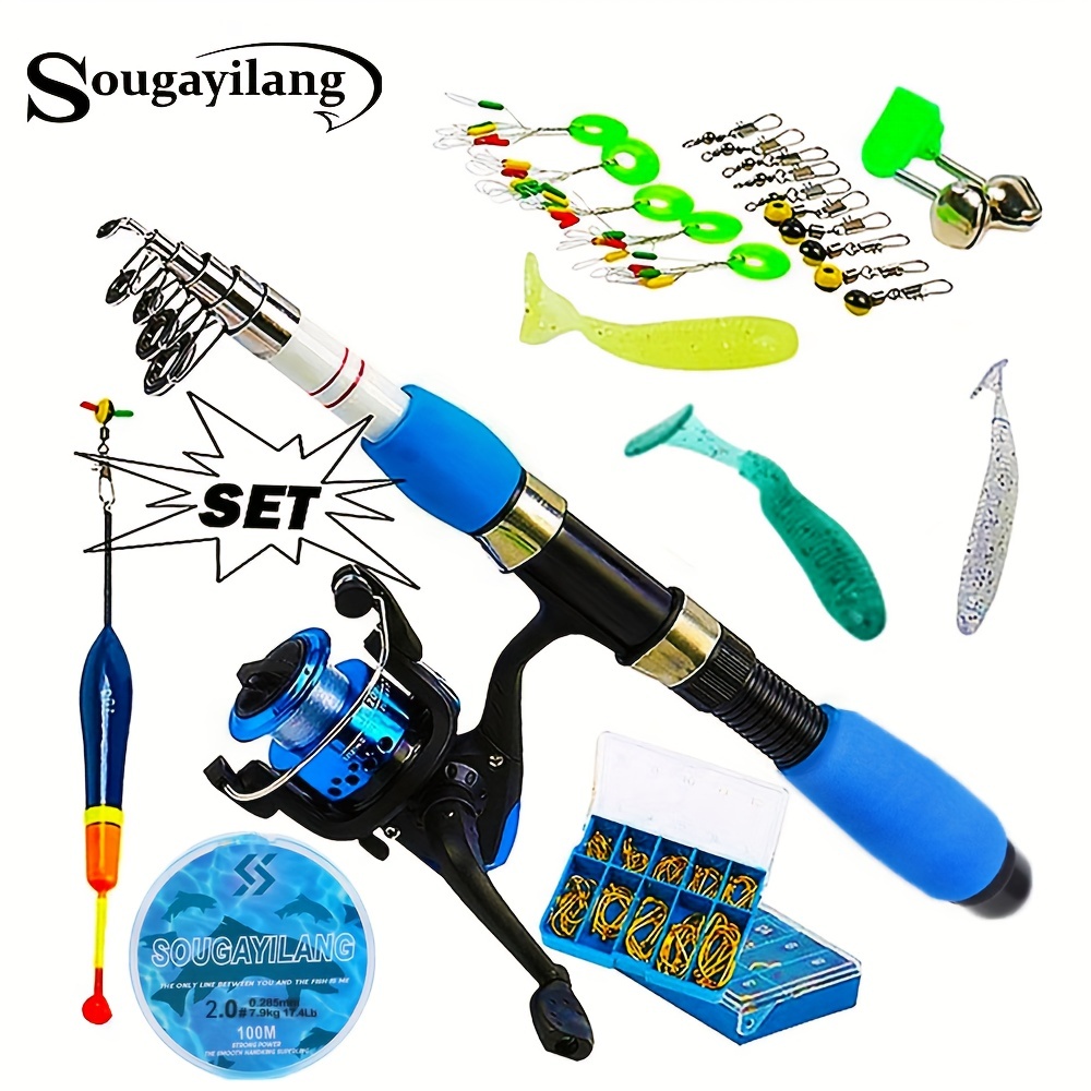 Sougayilang Fishing Rod Kit: Telescopic Rod & Spinning Reel, Fishing Baits  & Hooks - Perfect For outdoor Saltwater & Freshwater Fishing!