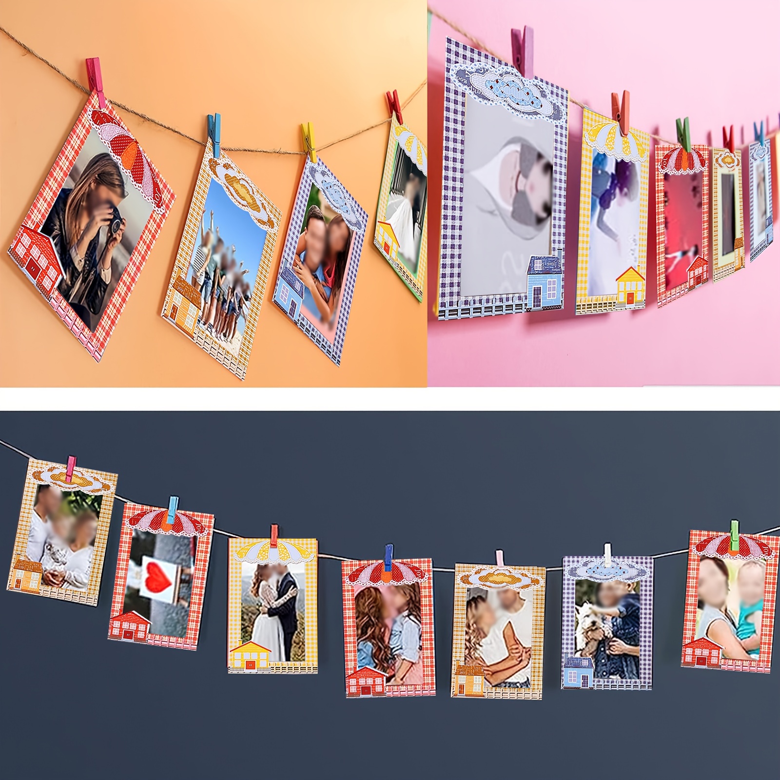 Paper Photo Frame 30 PCS 4 x 6Iinch Wall Paper Frames DIY Picture Frames  Kraft Photo Frame Wall Hanging Cardboard Frames with Clips and String for