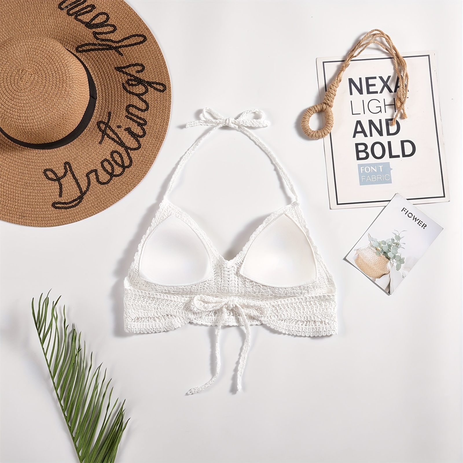 Bohemian Ethnic Cut-Out Swimsuit Top - Adjustable Lace-Up Halterneck with Geometric Embroidery, Backless Mini Vest & Suspender Straps, Non-Removable Chest Pads, Hand Wash Only Women's Beachwear, Cute Bathing Suits, Adjustable Swimwear, Boho Chic Style, Handwashable Fabric