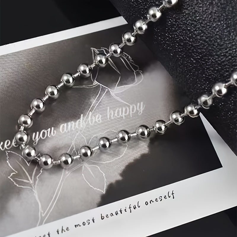 

1pc Fashion Hip-hop Versatile Stainless Steel Round Bead Necklace, Suitable For Men And Women, Party Wear