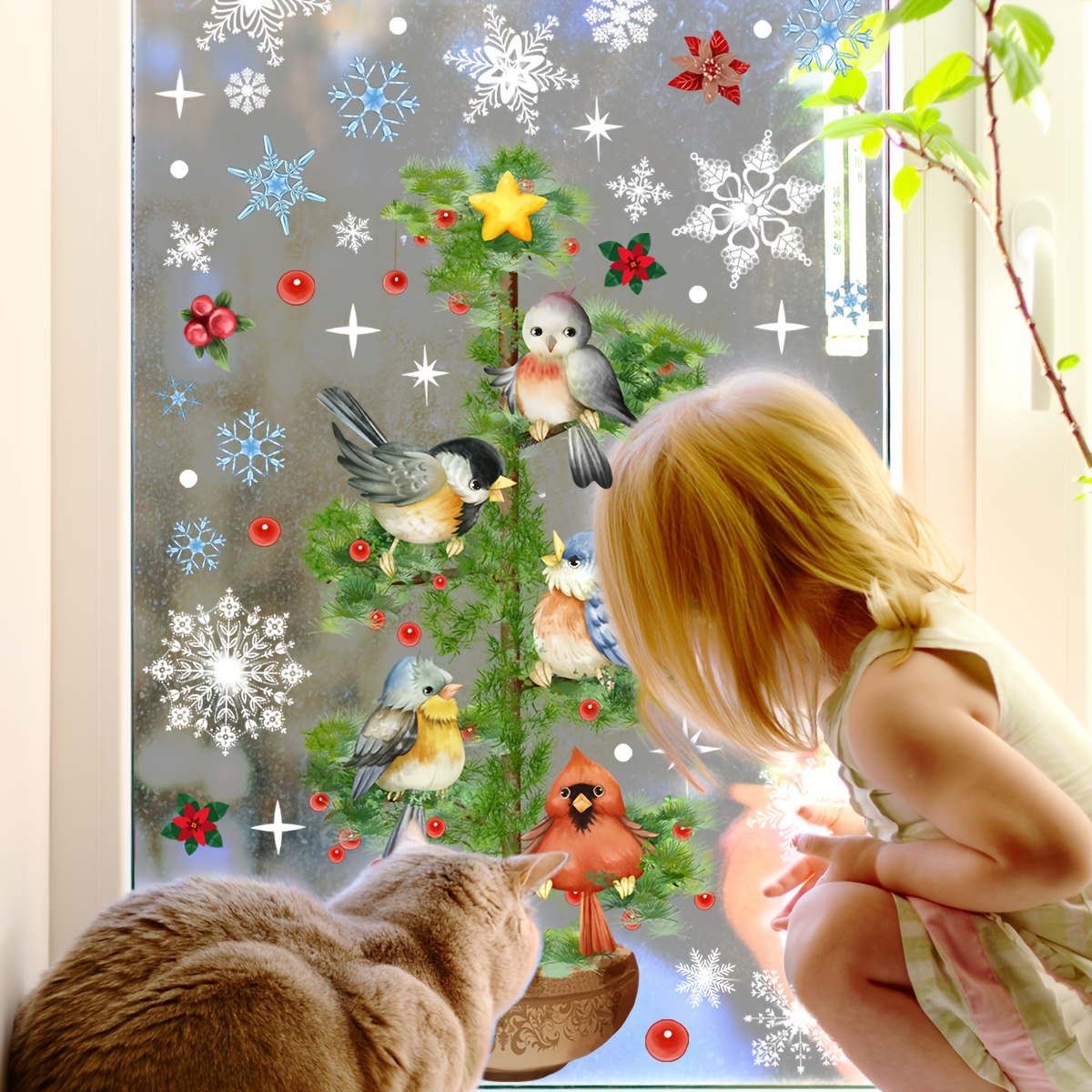 Waterproof Christmas Tree Design Snowflake Sticker Glass - Temu