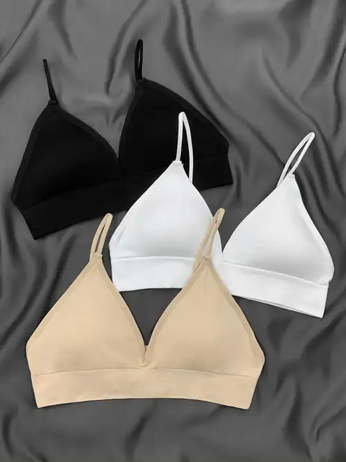 3 Pcs Comfortable Solid Combination Color Triangle Bras, No Steel Ring  Padded Bra, Women's Lingerie & Underwear