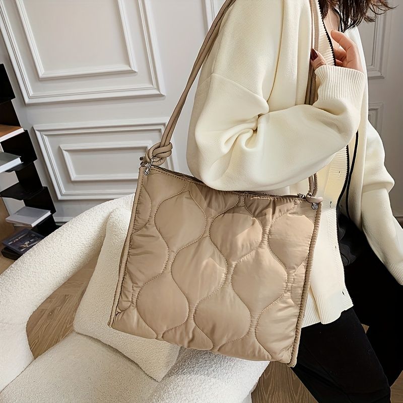 Minimalist Quilted Shoulder Bag, Solid Color Top Handle Bag, Fashion  All-match Handbag For Women - Temu