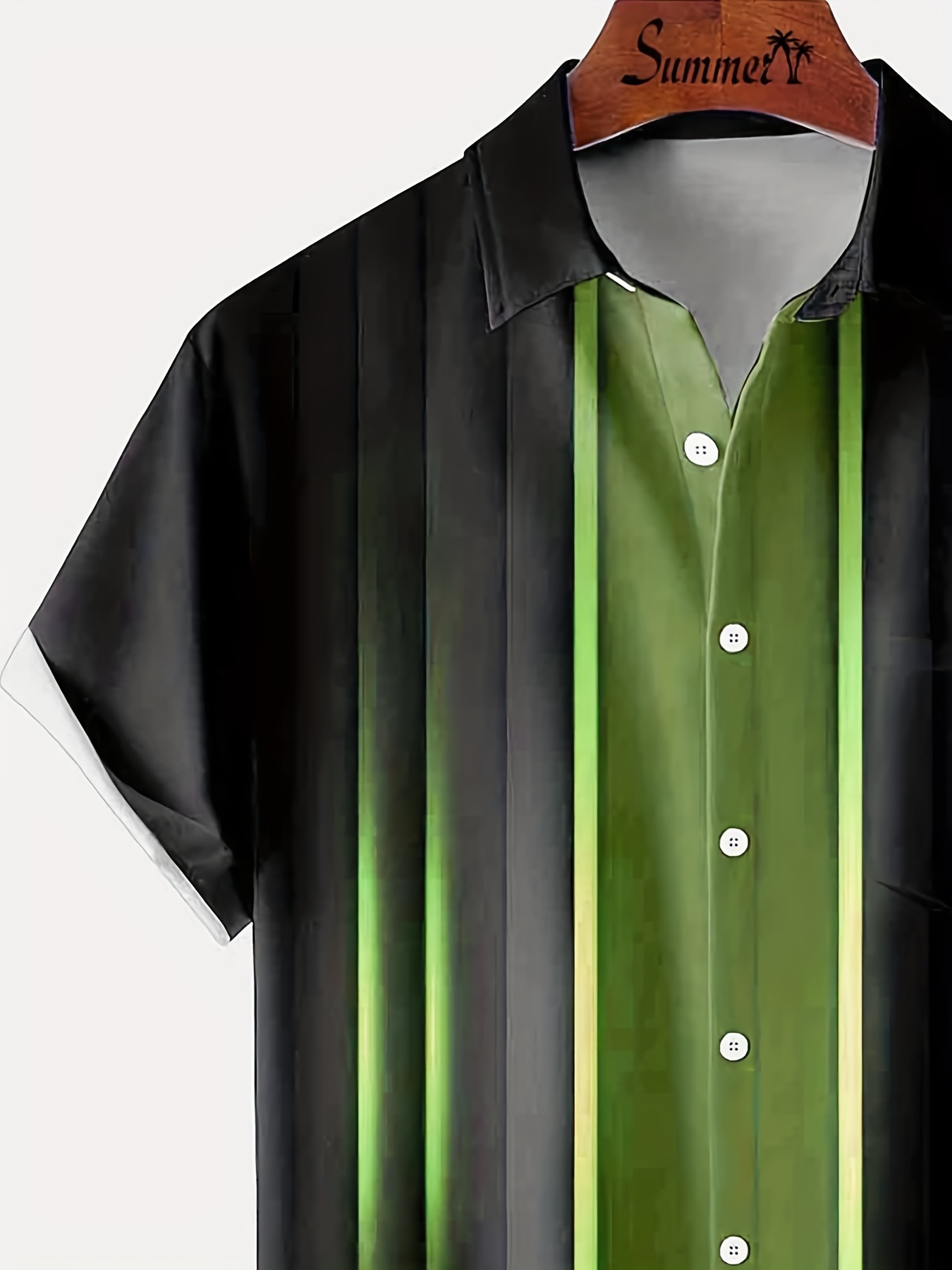 Men'S Vintage Striped Button-Up Shirt - Polyester 100% - Summer, Plus Size