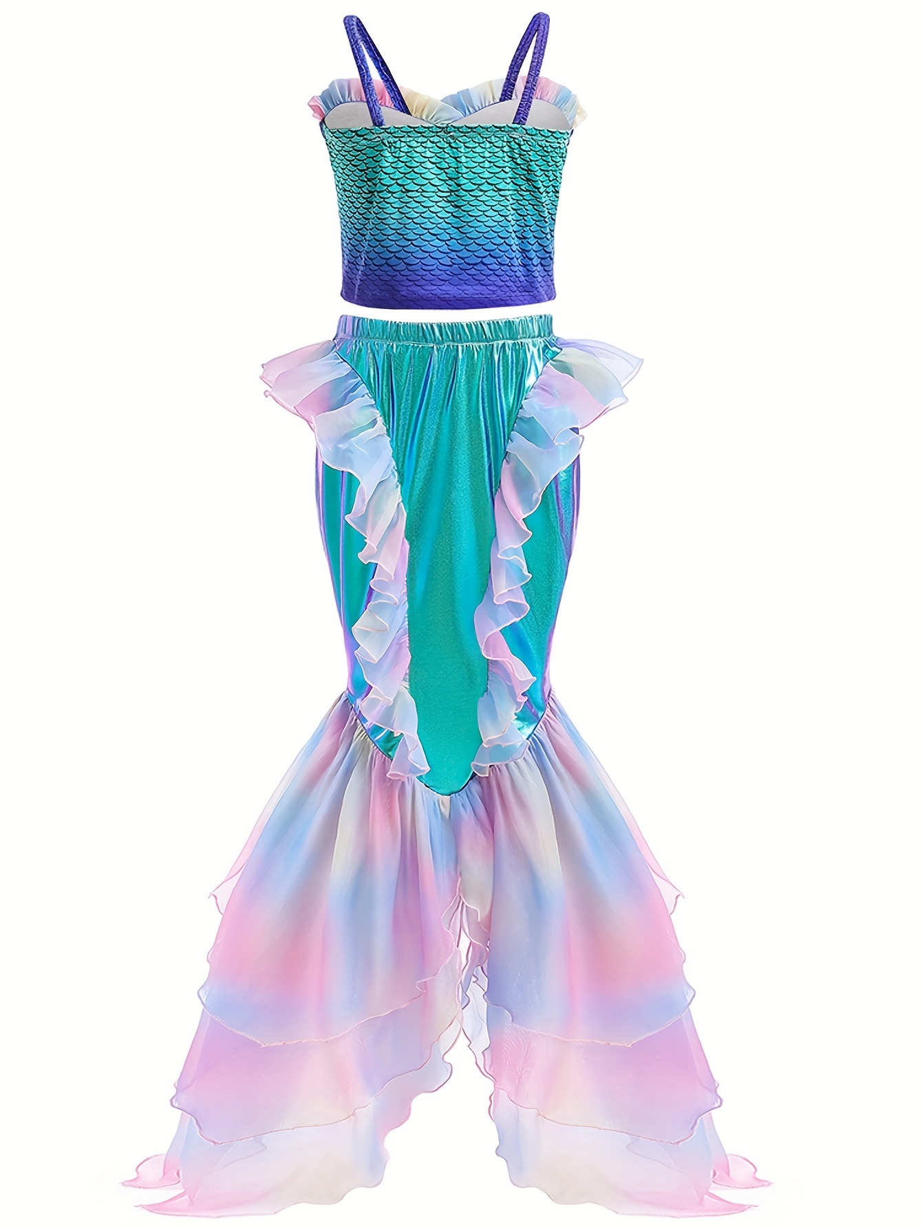 Nituyy Kids Girls Halloween Mermaid Costume Fish Scale Print Fishtail Dress For Toddler Role-Playing Party Cosplay Outfit Other 130