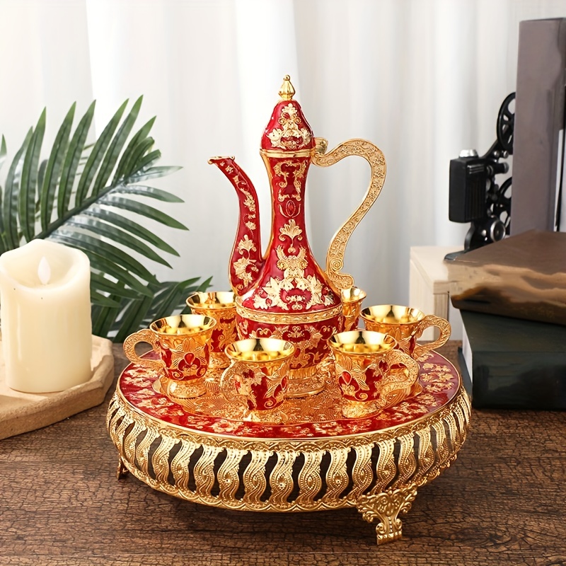 Wosthever Juego de cafetera turca vintage de lujo para servir té, regalo de  boda, rojo Barra de herramientas oro rojo
