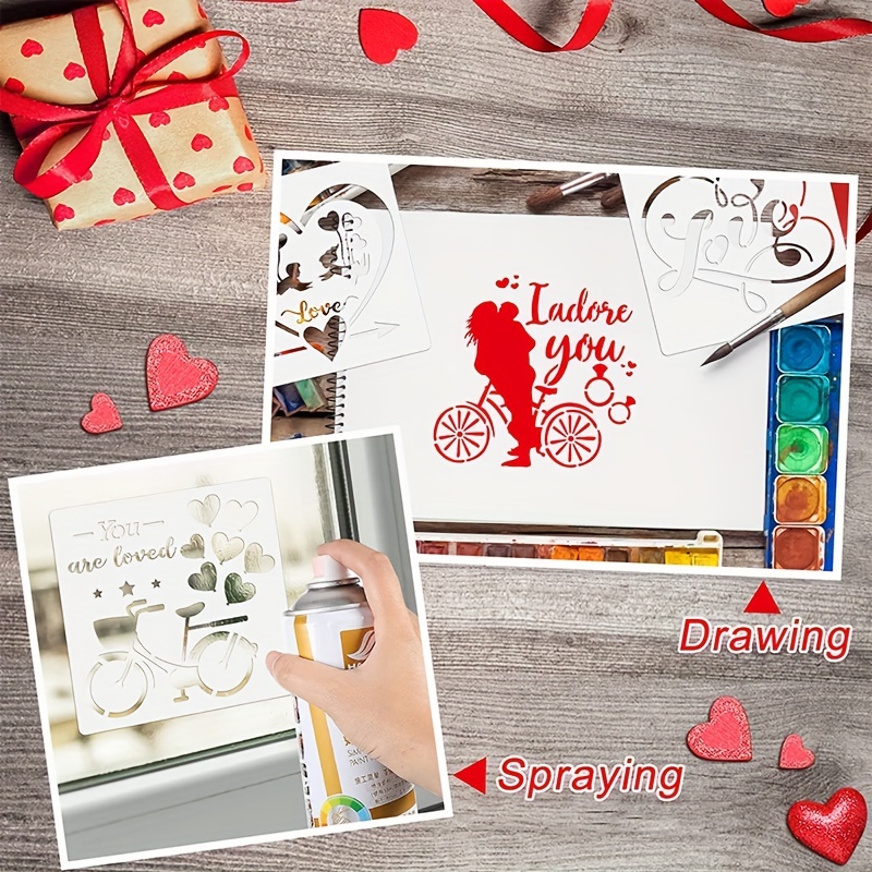Reusable Valentine's Day Painting Stencils Love Drawing Templates DIY Art  Decor on Wood Wall Paper Card Canvas 16 Pcs
