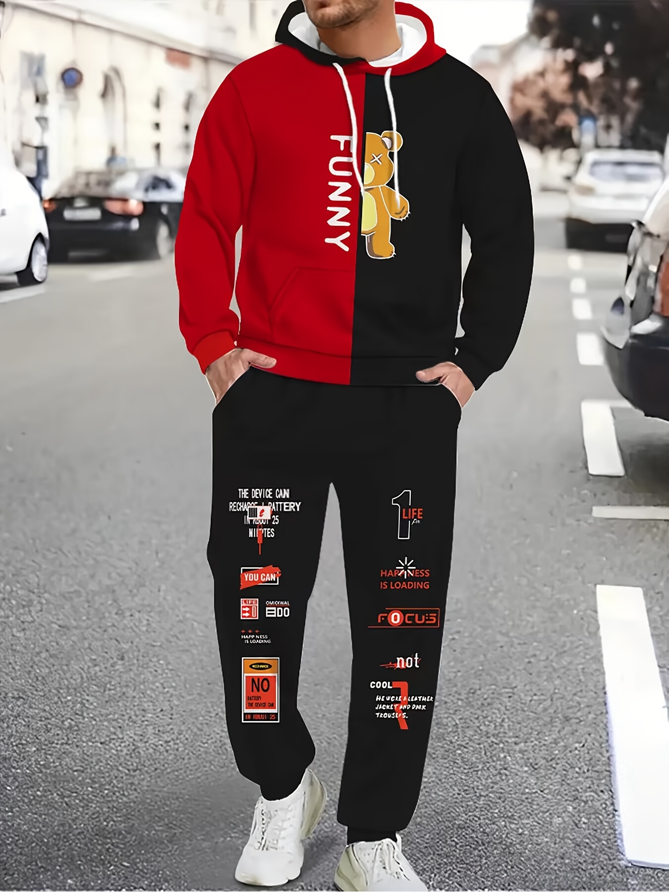 Tute calde casual da uomo 2 pezzi, felpa con cappuccio stampa orso Kung Fu  con tasca a marsupio e pantaloni sportivi con coulisse - Temu Italy