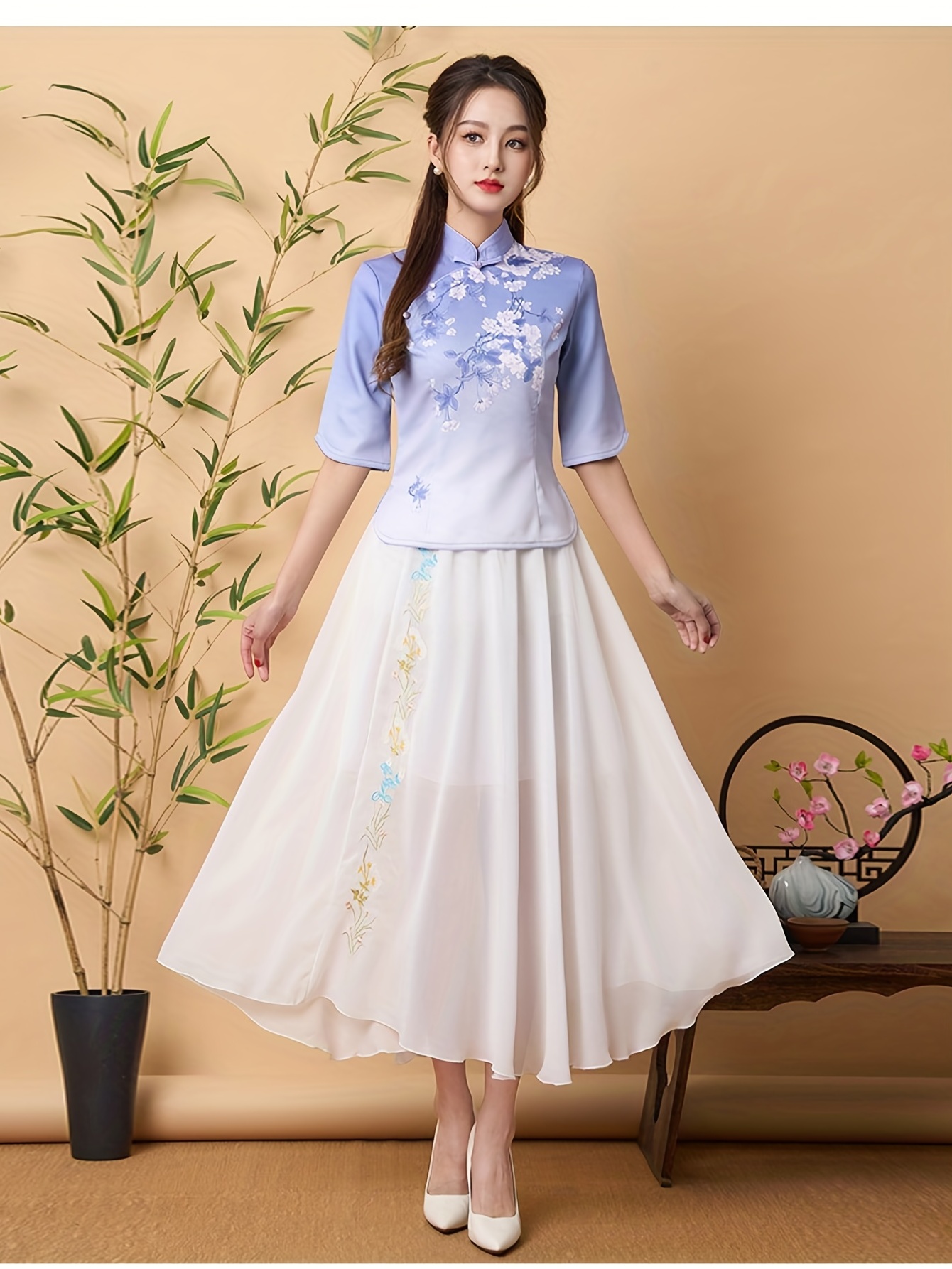 Floral Jacquard Tang Suit Vintage Ethnic Stand Collar Summer - Temu