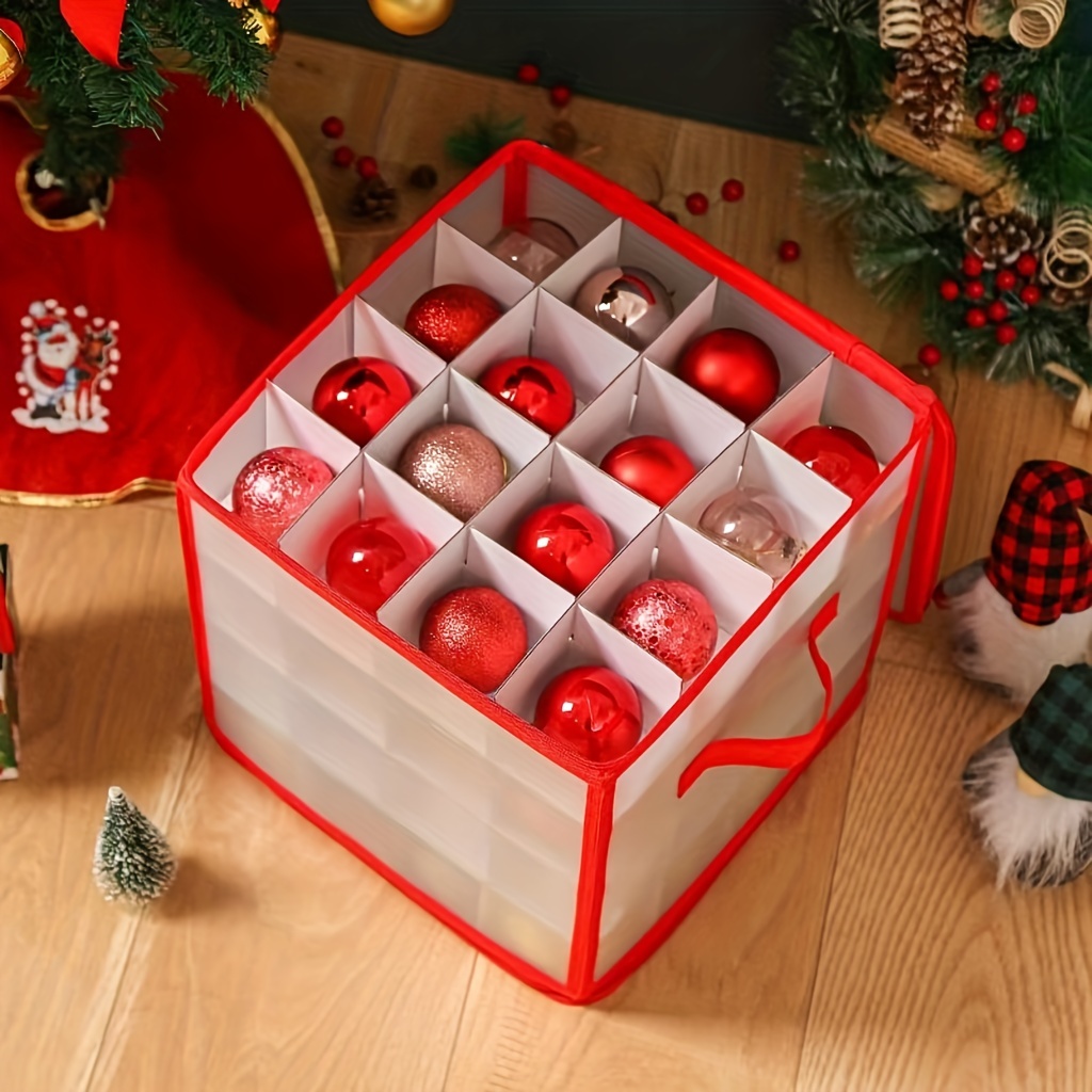 1 Set Box With 64 Room, Christmas Ornament Storage Box Snowflake Christmas  Storage Containers With 64 Compartment Zippered Bauble Ornament Storage Box