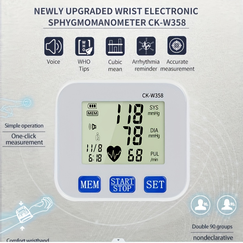 Buy Wholesale China Ck-w355 Rechargeable Wrist Digital Blood Pressure  Monitor Heart Rate Monitoring Voice Broadcast & Sphygmomanometer at USD  10.5