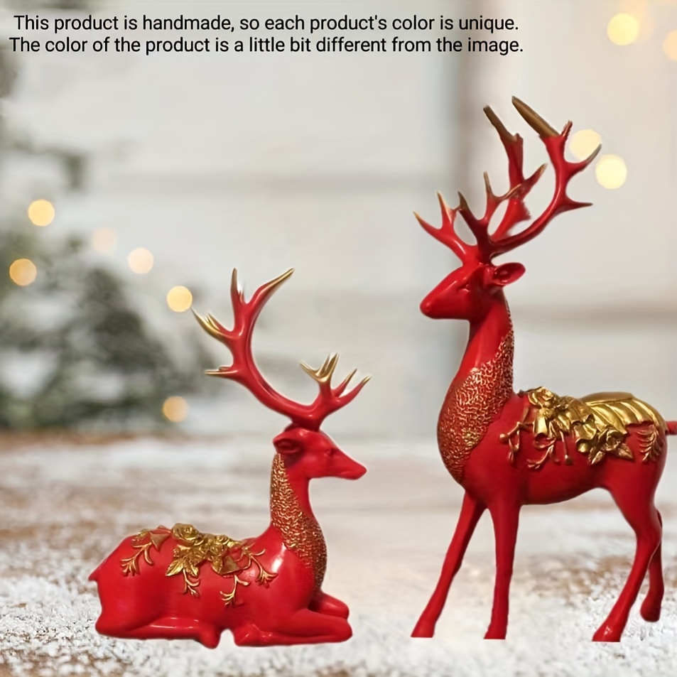 2pcs/set Reindeer Decorations, Christmas Necked Deer Figurines, Reindeer  Figure For Table Top Shelf Office Desk Winter Decor ,Room Decor, Christmas  De