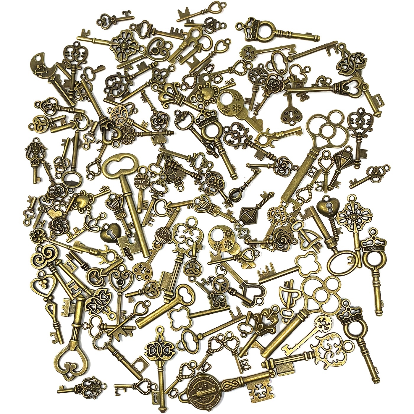125 PCS Vintage Skeleton Key Set Charms, JIALEEY Mixed Antique Style Bronze  Brass for Pendant DIY Jewelry Making Wedding Party Favors