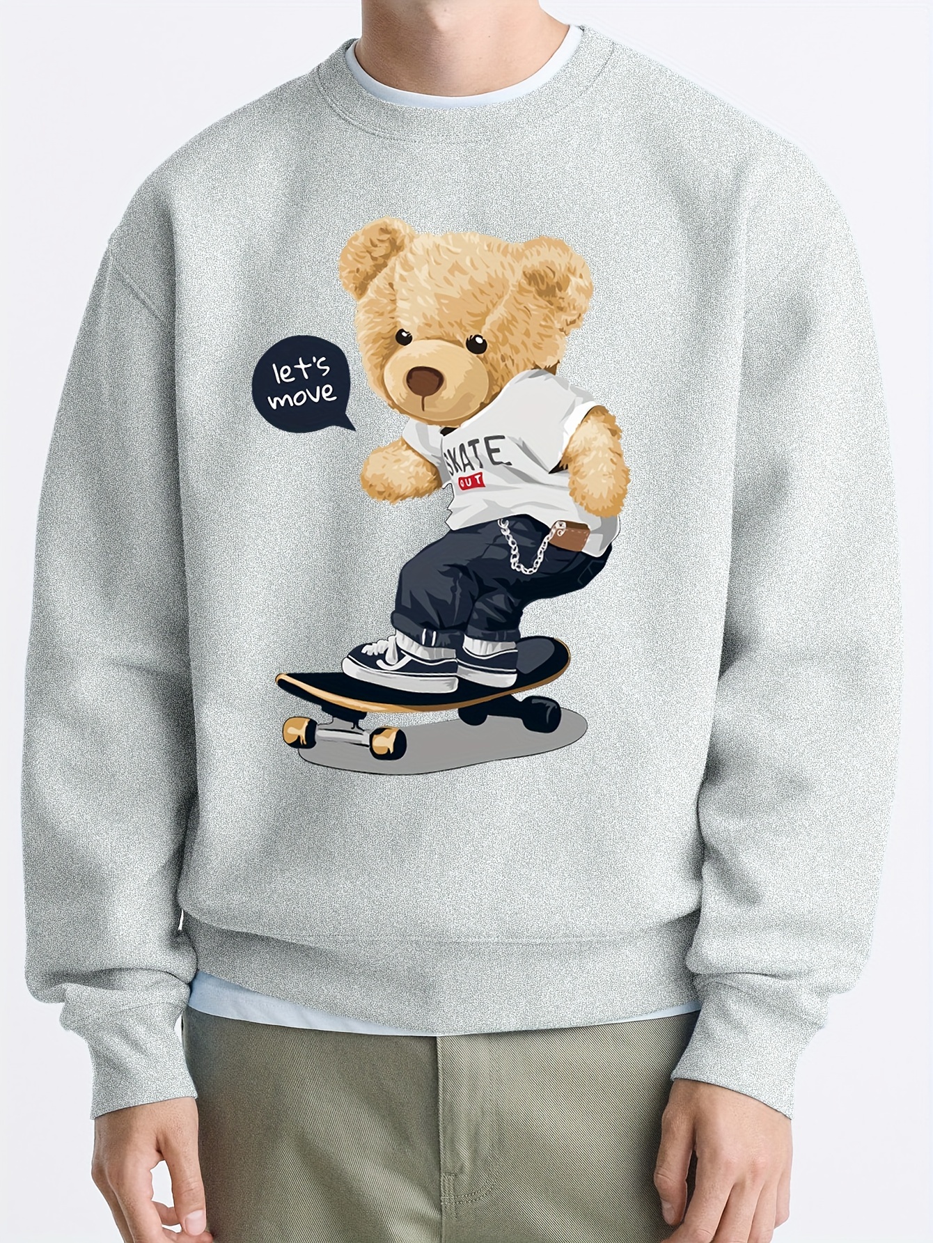 Teddy Bear Print Mens Trendy Comfy Sweatshirt Casual Slightly