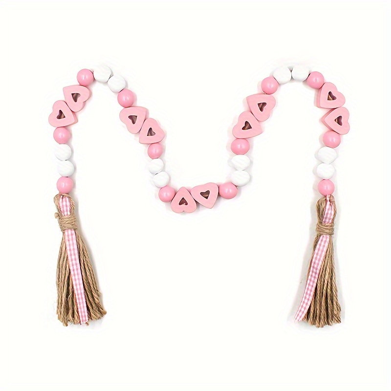 IMIKEYA Valentine's Day Wooden Beads Wall Hanging Heart Bead Festival Bead  Garland Love Bead Garlanad Natural Wood Bead Garland Pink Decorations