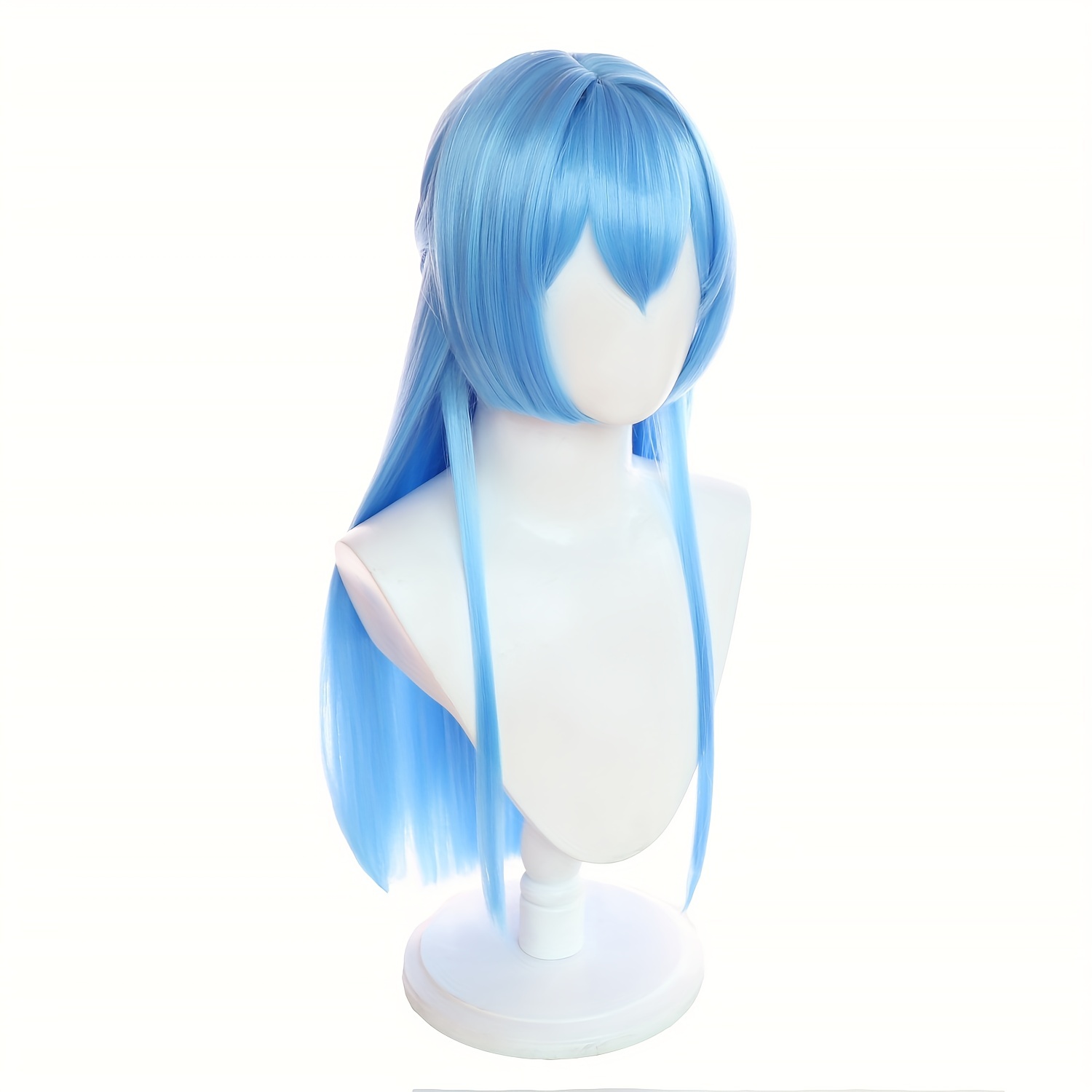 Cosplay Wigs 30 Inch Synthetic Long Straight Layered Wigs With Bangs Dodger Blue Hair Wigs For Halloween Cosplay Anime Party Accessories 1pc Wig Cap