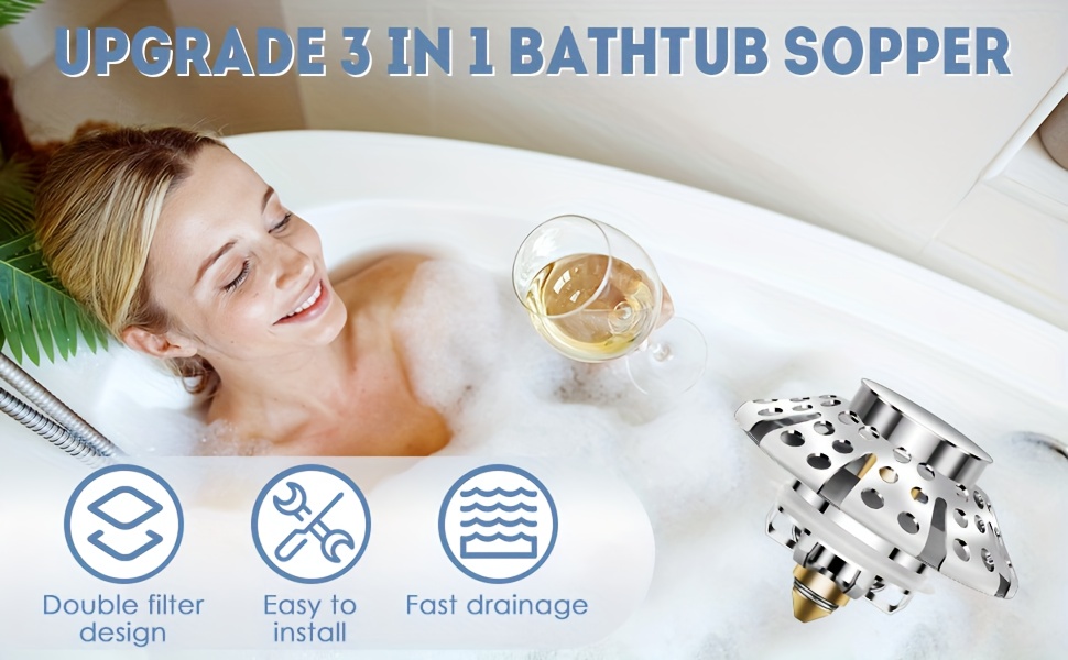 Tub Stopper With Hair Catcher, Pop Up Bathtub Stopper 2-in-1, Brass Tub  Drain Stopper With Anti-clogging Strainer, Tub Drain Plug With Metal Hair  Trap, Bathroom Accessories - Temu