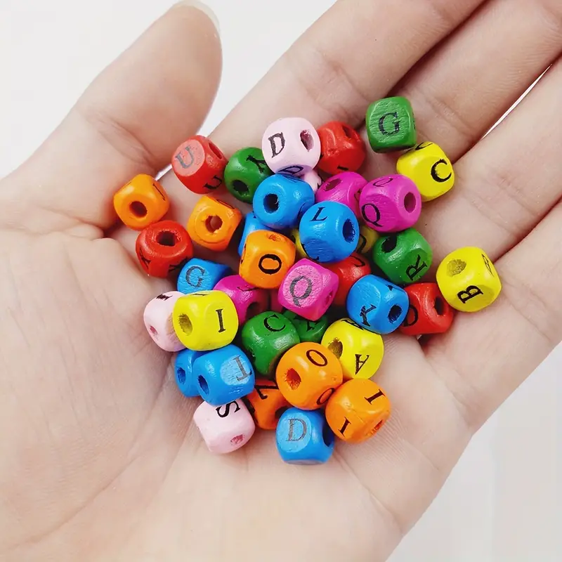 Squares Colorful Letters Beads With Hole Log Color Wood - Temu