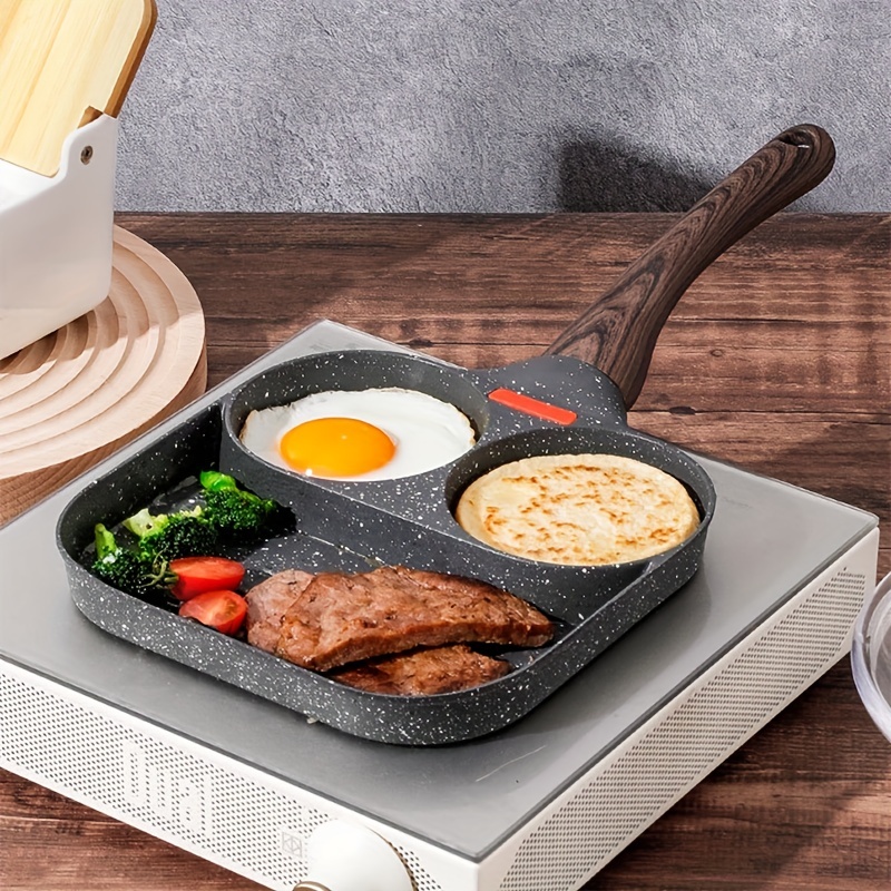 4 Hole Omelet Pan for Burger Egg Ham Pancake Maker Wooden Handle Frying  Grill UK