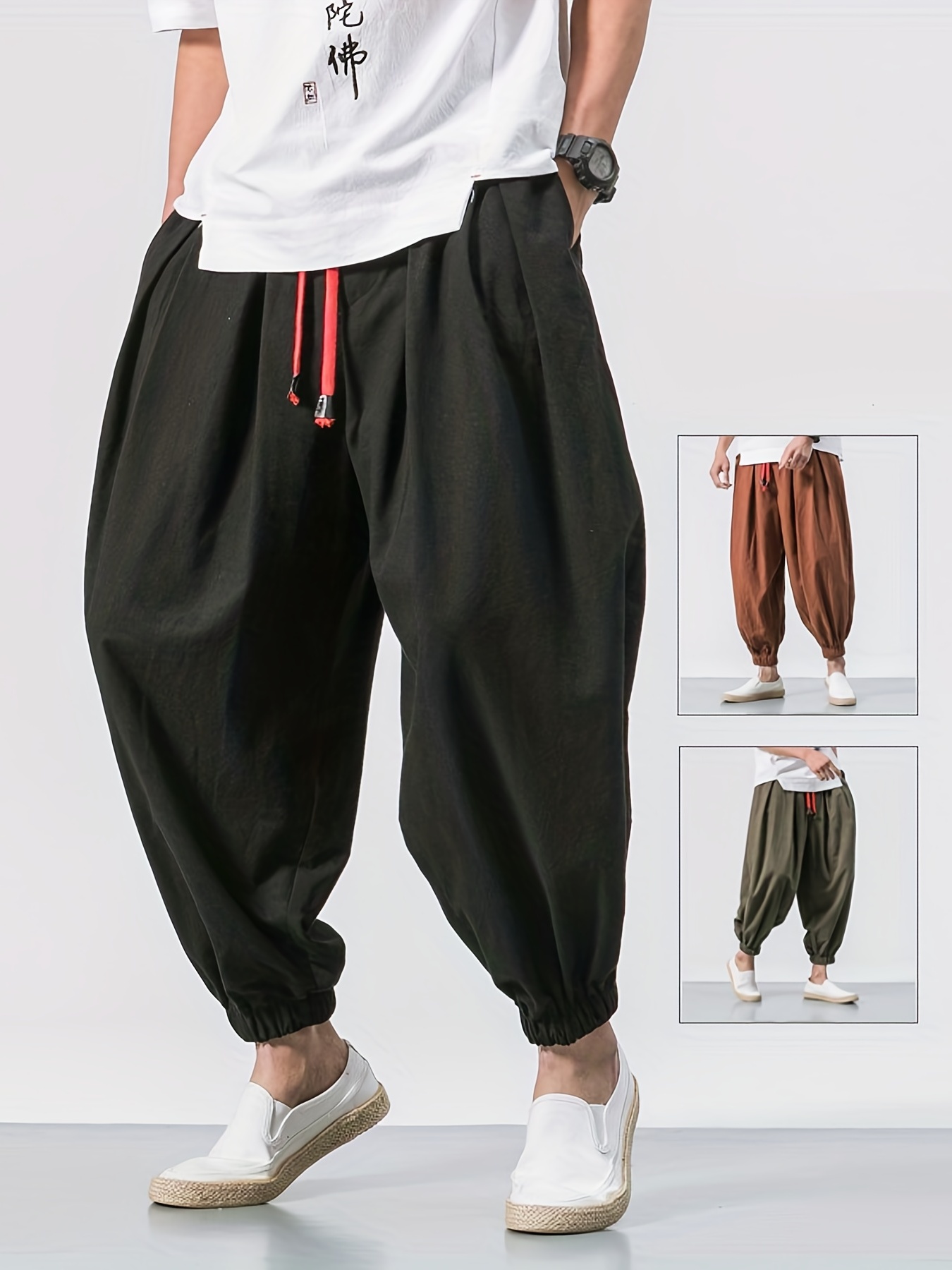 Men's Stylish Harem Pants Casual Cotton Drawstring Hip Hop - Temu