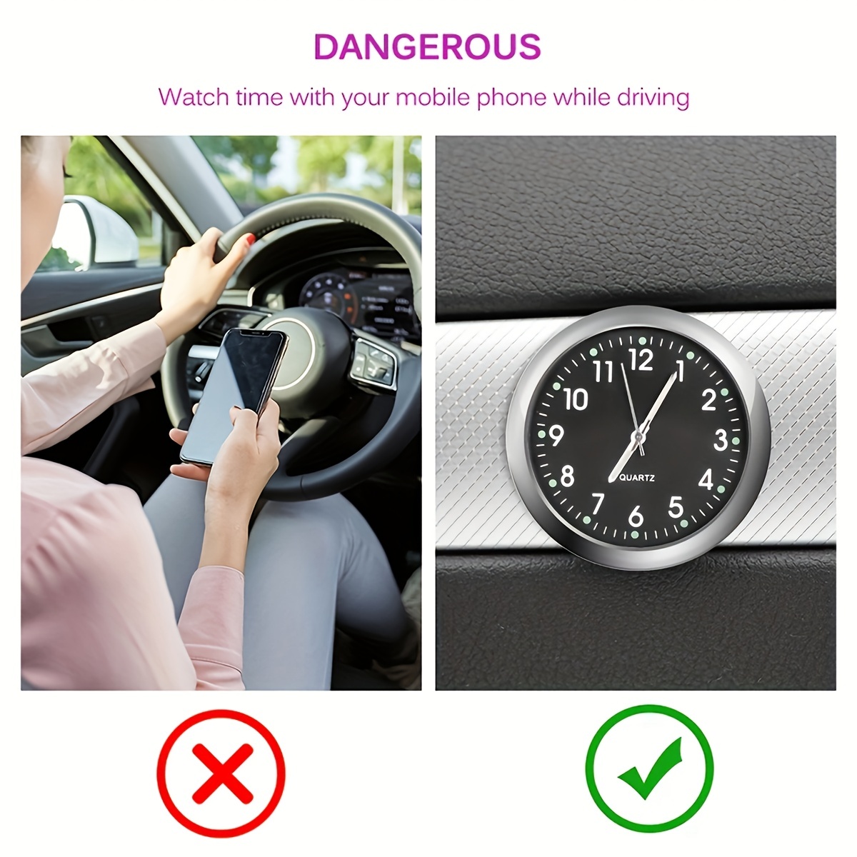 1* Pocket Mini Quartz Analog Watch Stick-On Clock Car Accessories For Car  Auto