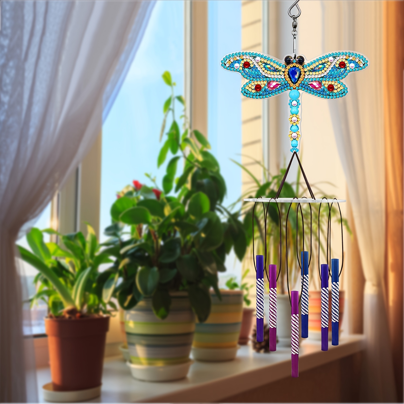 5d Diy Diamond Painting Wind Chime Pendant Dragonfly - Temu