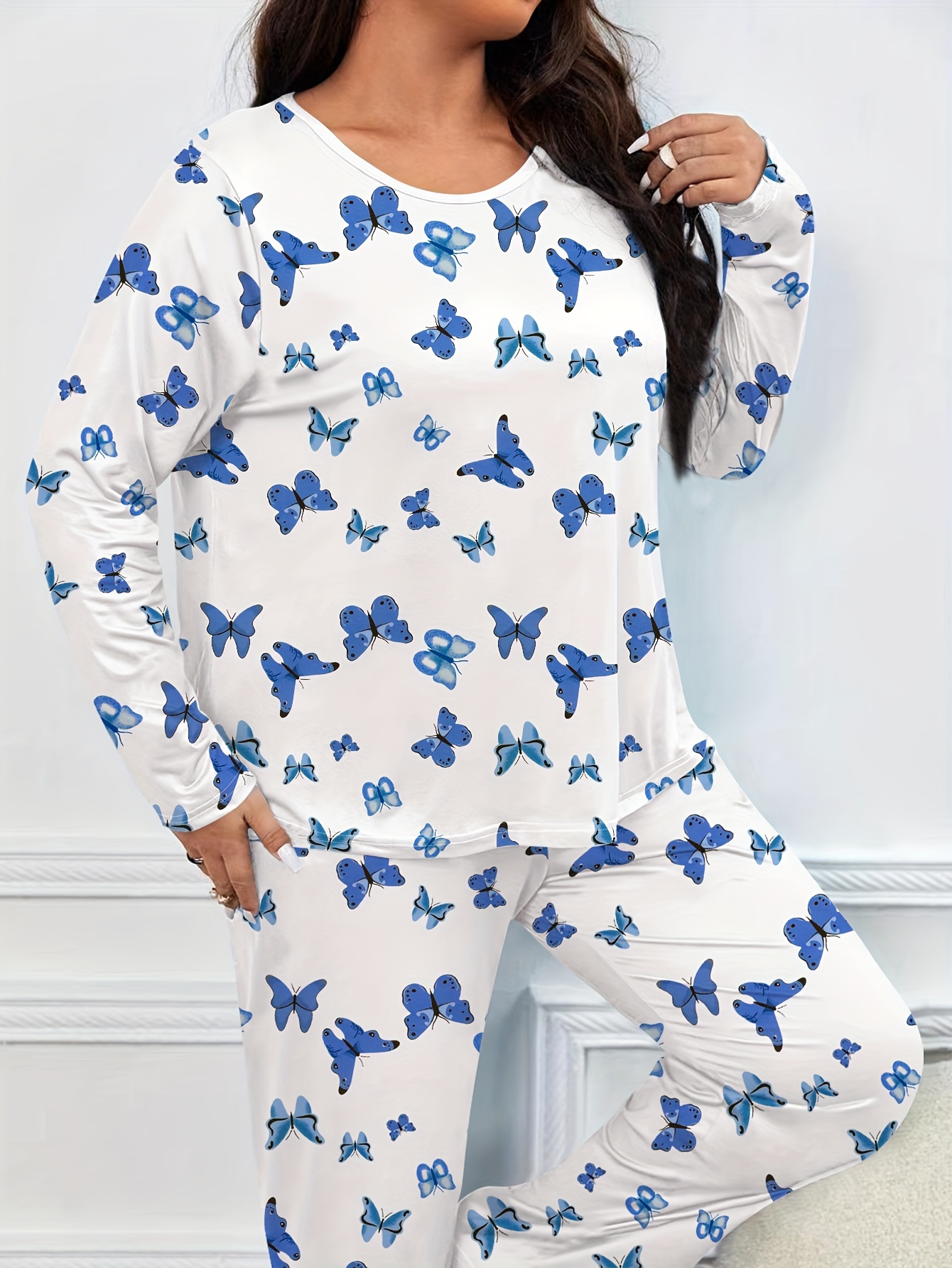 Plus Size Sexy Pajama Set Women's Plus Butterfly Applique - Temu Canada