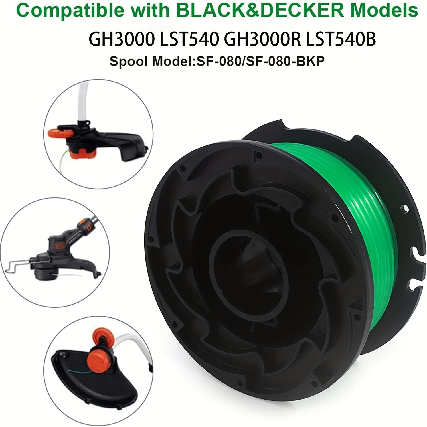 HENGTPUR SF-080 20ft 0.080 Replacement String Trimmer Line Spool for Black  and Decker GH3000 LST540 LST540B GH3000R SF-080-BKP(6+1)