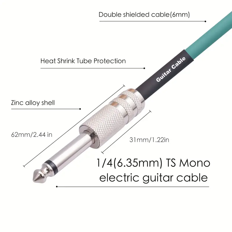 Sound harbor Cable de guitarra, cable de amplificador de guitarra, cable de  instrumento de guitarra eléctrica de 33 pies, cable de guitarra bajo de