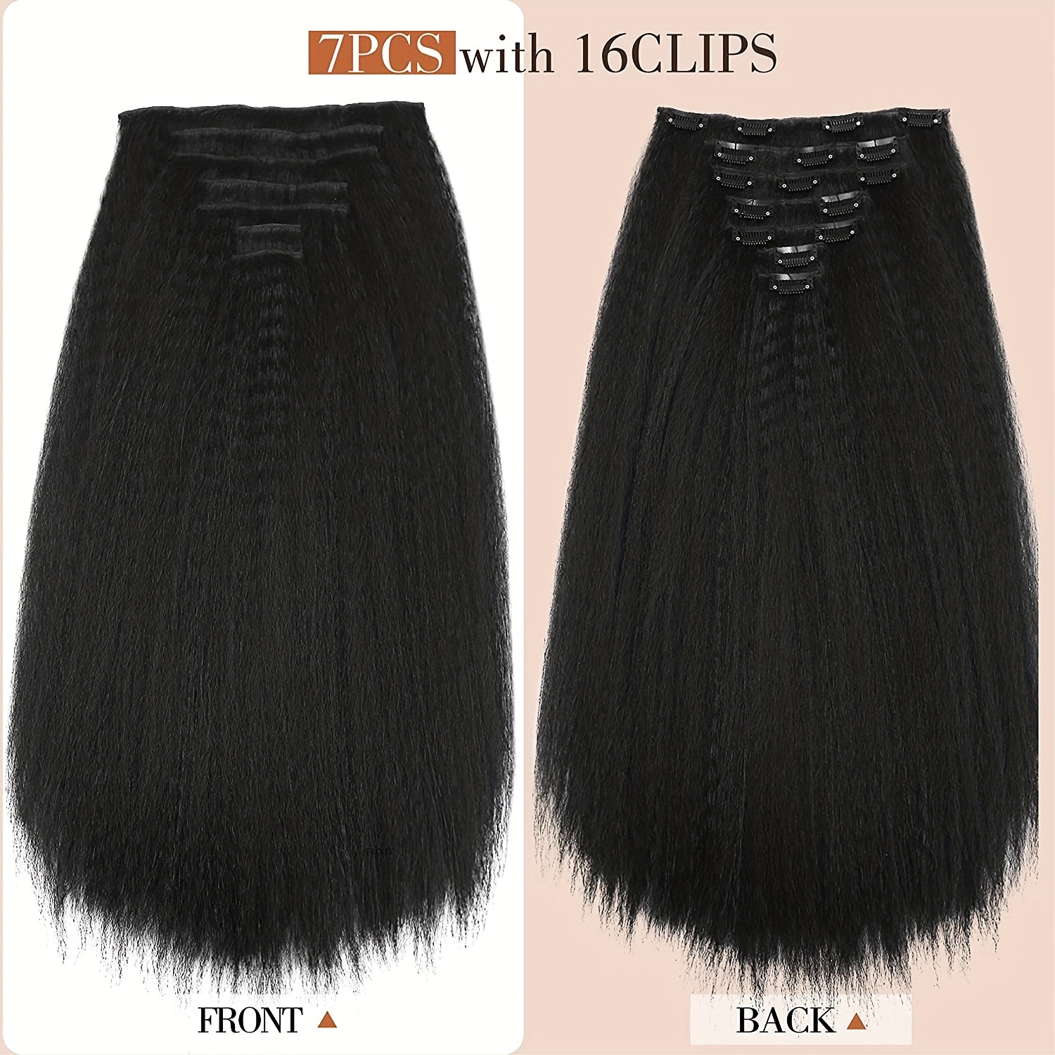 Natural Black Yaki Straight Clip in Hair Extensions For - Temu