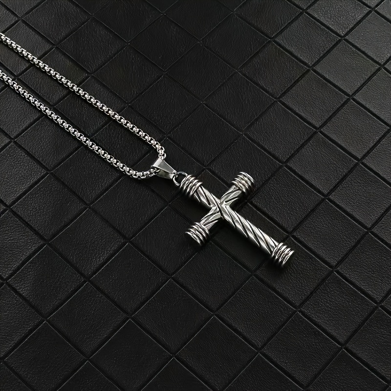 A Spiral Column Cross Style Fashionable Necklace Pendant, Seasonal Trendy Sweater Chain Necklace, Trendy Style Exquisite Gift