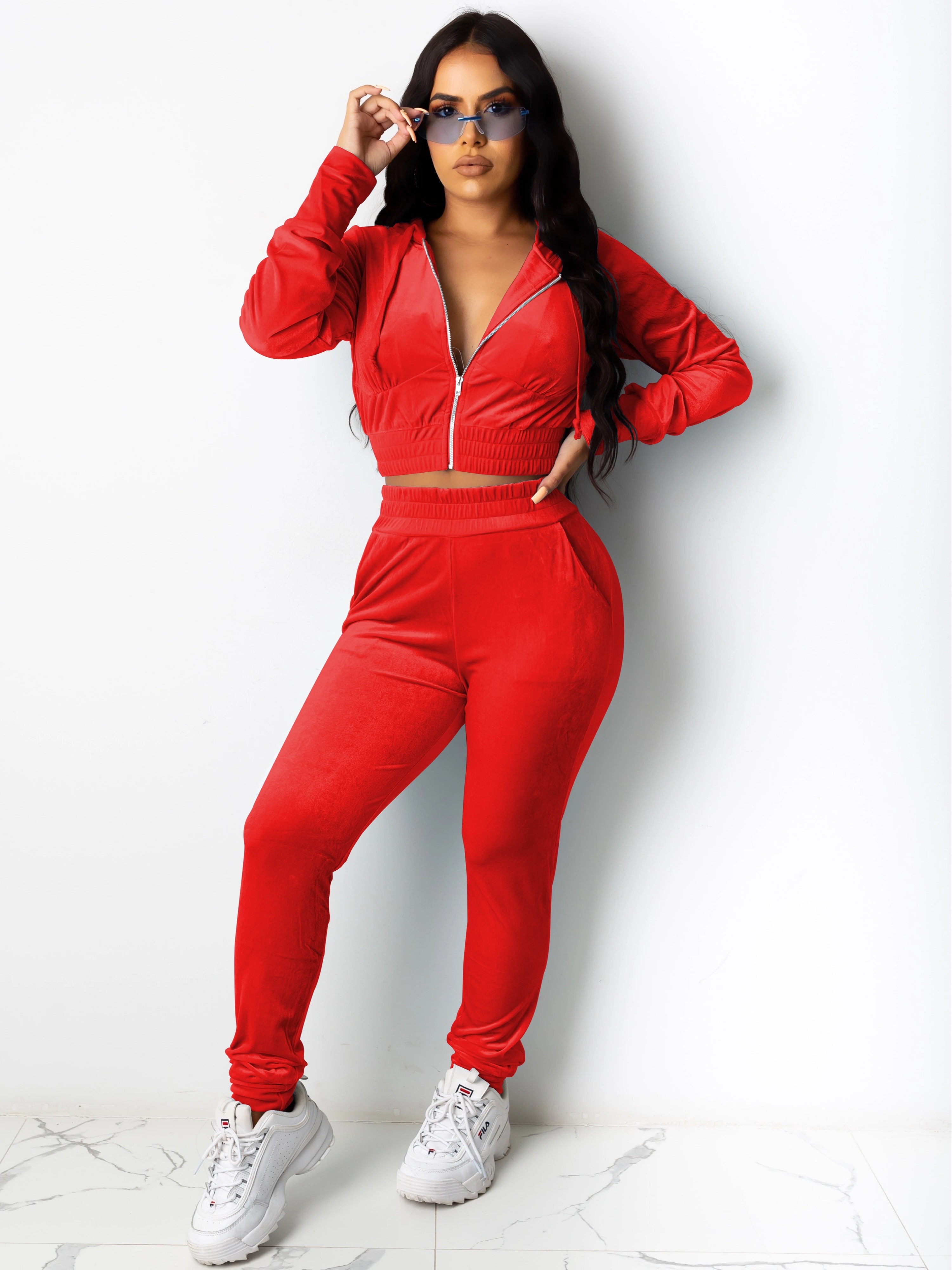 Sweatsuit for Women 2 Piece Tracksuit Velour Outfits Ruched Long Sleeve Zip  Up Jacket and Skinny Pants Set : : Clothing, Shoes & Accessories