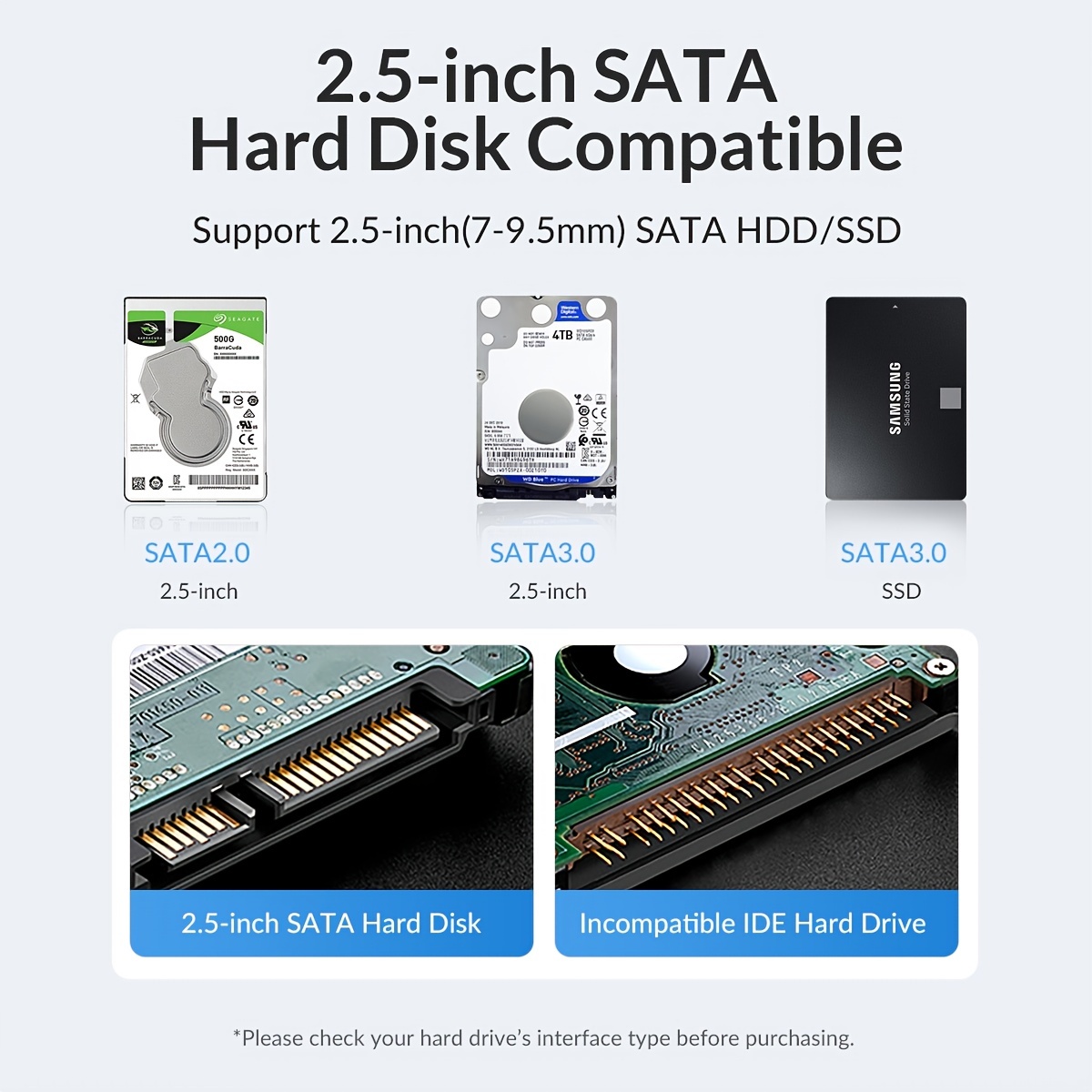 Orico Boîtier Disque Dur pour SATA HDD et SSD de 2,5'' et 7/9.5 mm 2.5, SATA  3.0 vers USB 3.0, 5Gbps pour disque dur de 4 To HDD SSD