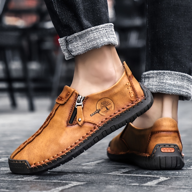 Men's Casual Shoes Leather Summer Loafers Breathable Comfortable Flat yellow-lace Up / 12.5