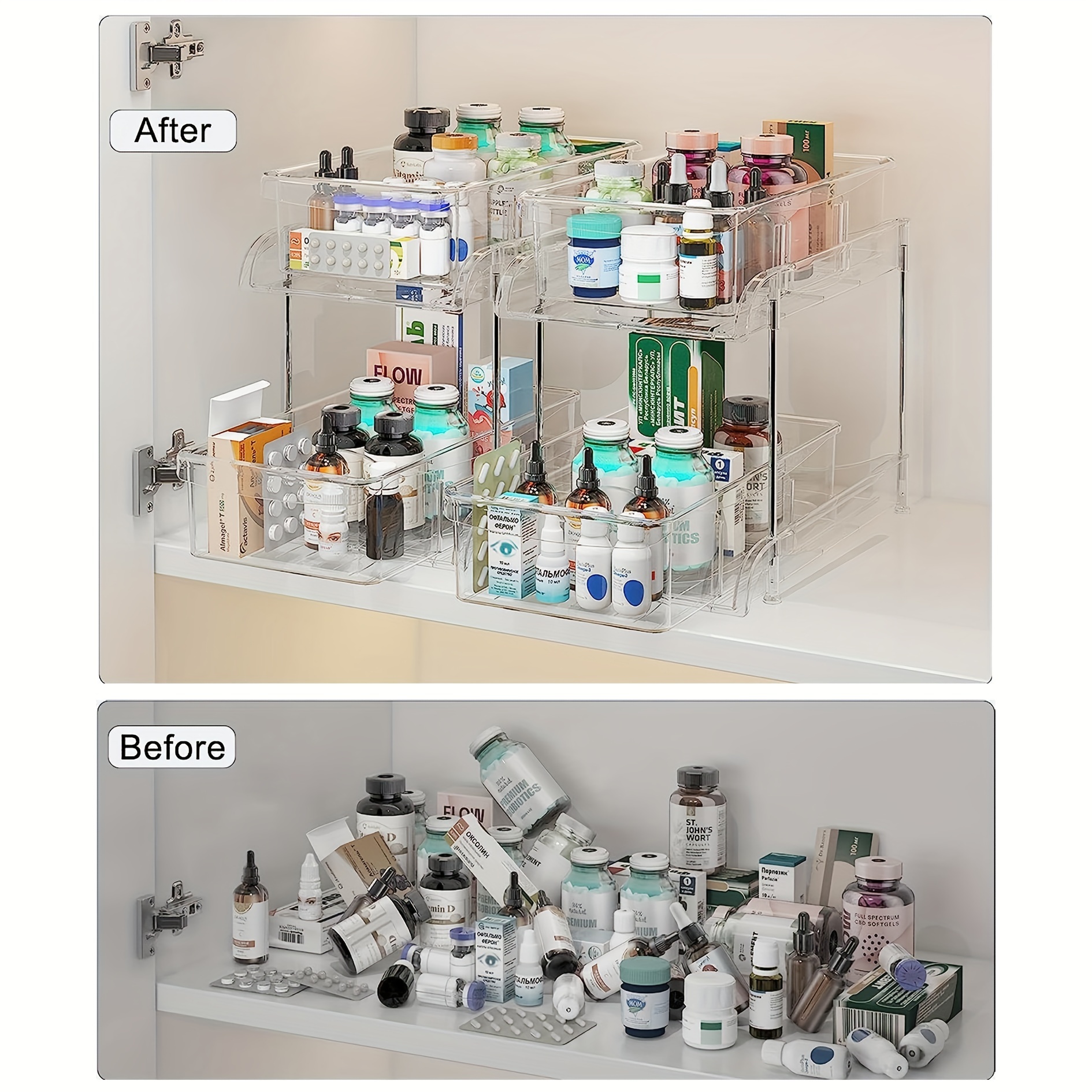 2-tier Clear Under Sink Organizers And Storage Medicine Cabinet