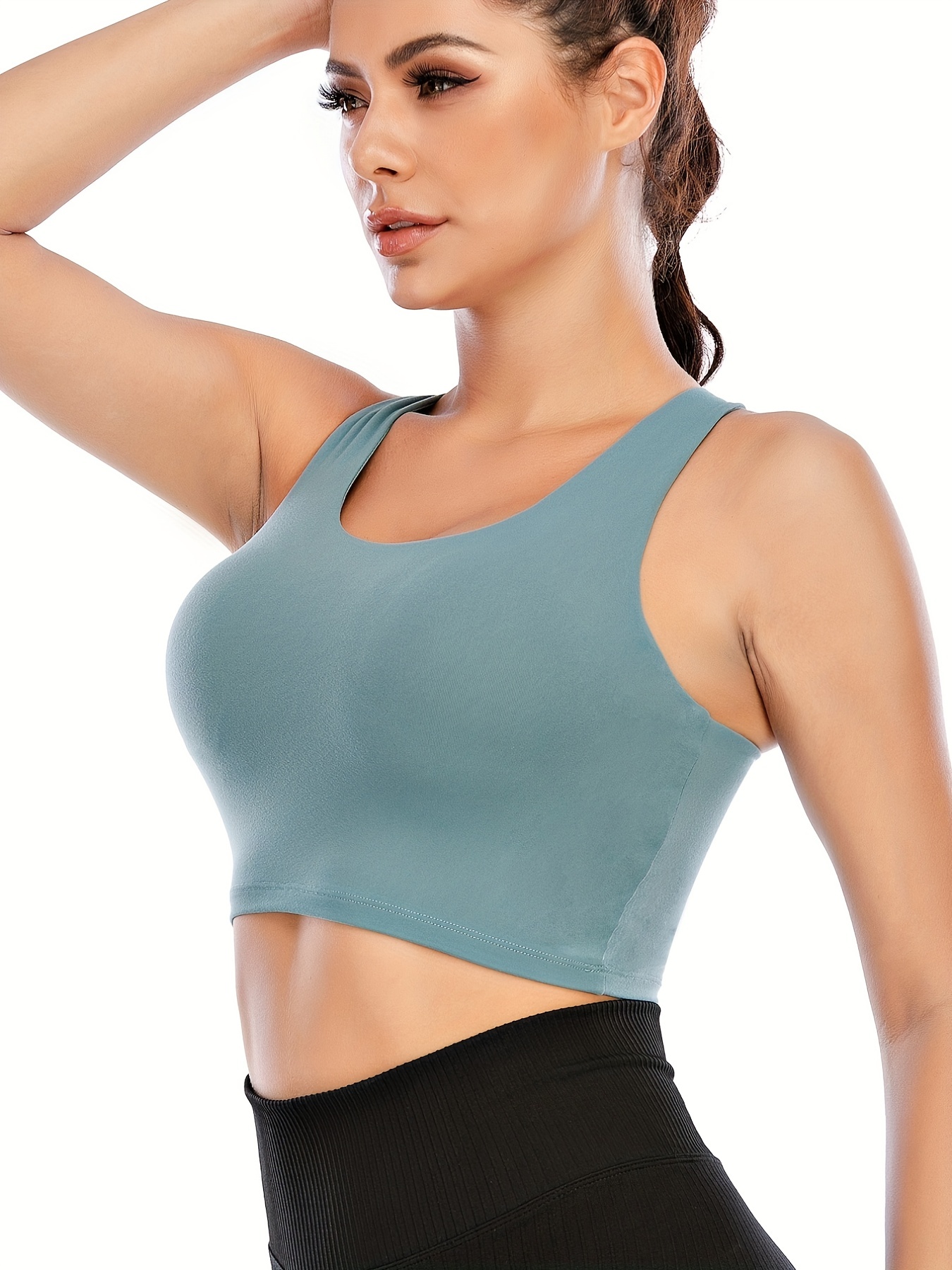  High Neck Sports Bra For Women Longline Full Coverage Sports  Bras Medium Impact Padded Workout Crop Tops For Yoga Gym