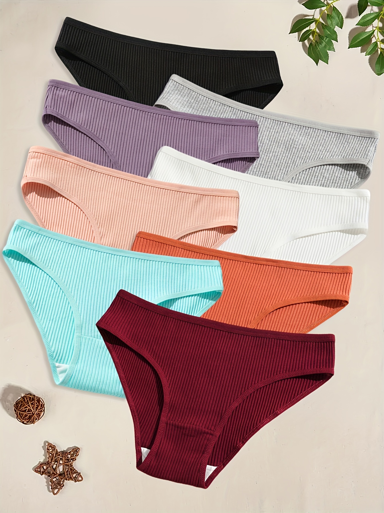 Wholesale 10Pcs/Set Ribbed Cotton Briefs Women Panties Underwear