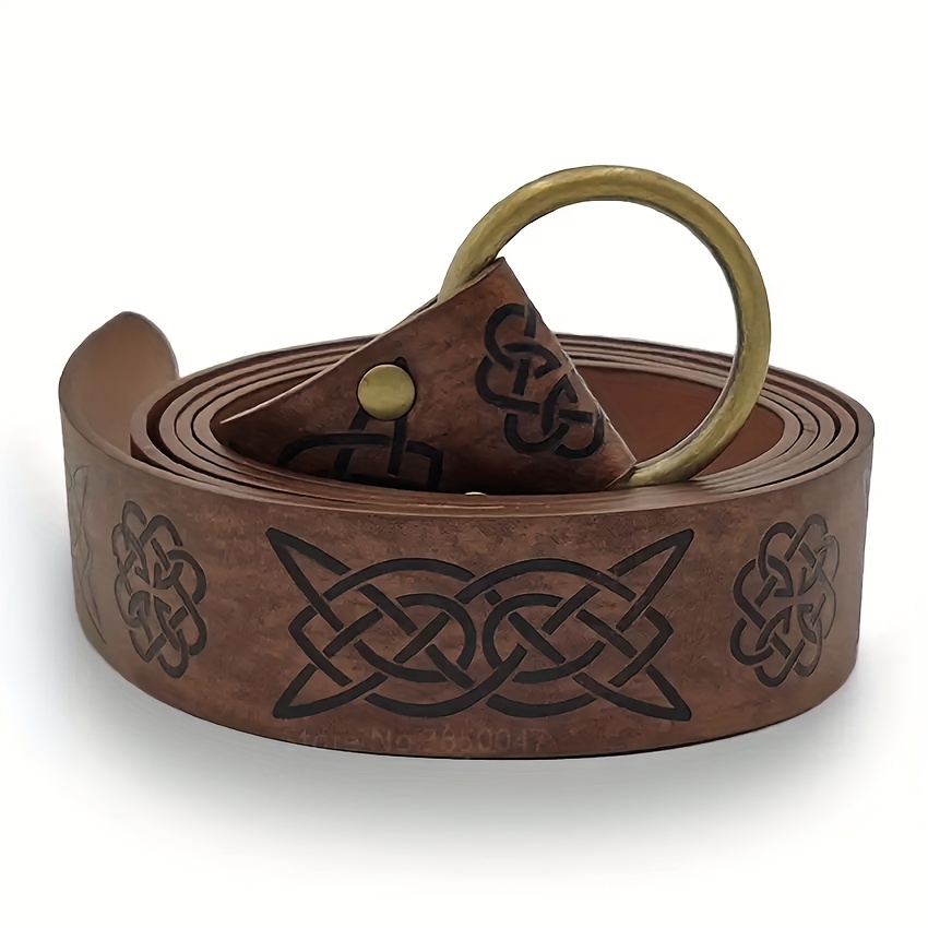 JAOYU Mens Medieval Belt Embossed Brown Viking Leather Belt