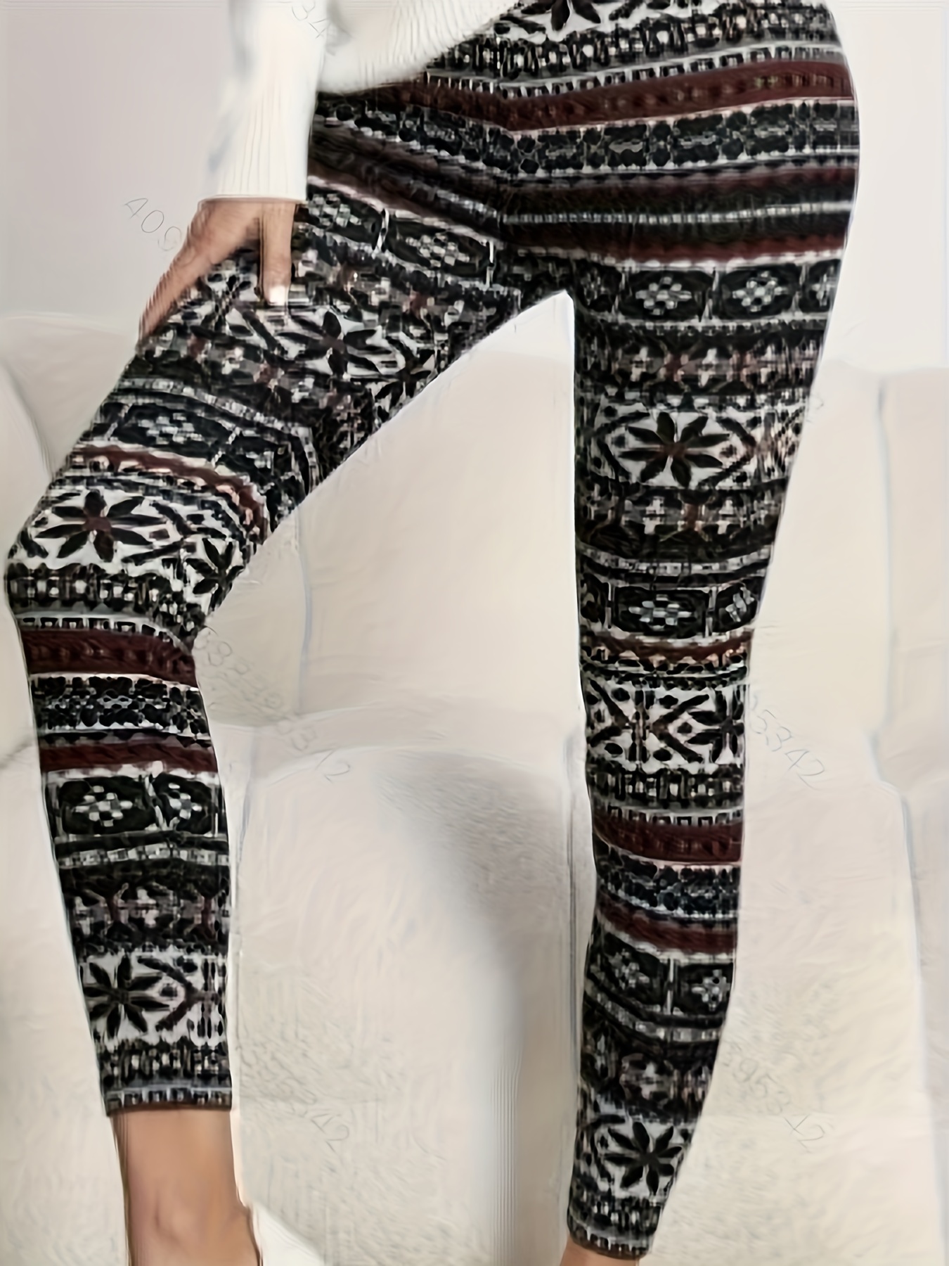 Snowflake Print Leggings High Waist Casual Leggings Women's - Temu