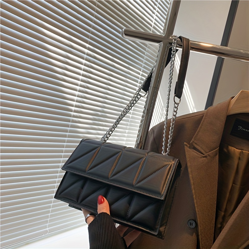 Chevron V Quilted Shoulder Bag With Little Pouch, Zipper Pu Leather Crossbody  Bag, Letter Print Wide Strap Shoulder Bag - Temu